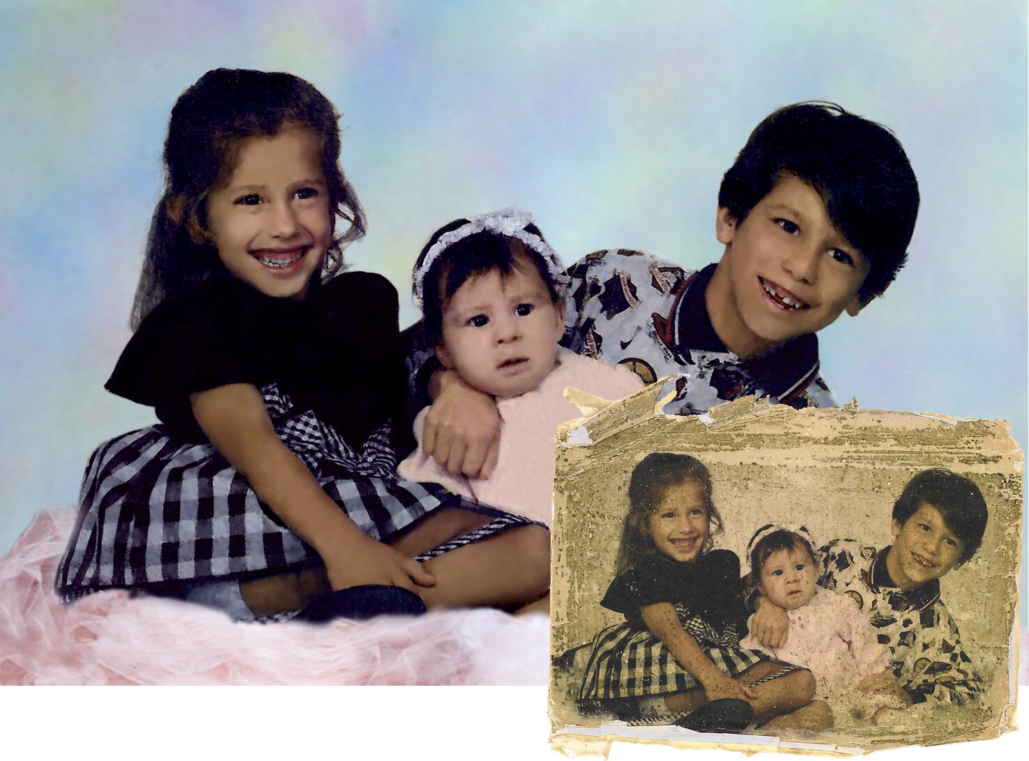 Three Siblings — Restored from a Torn Original
